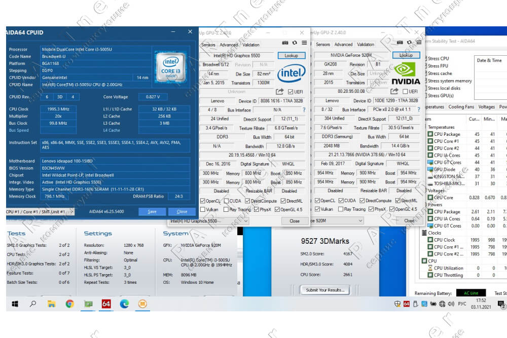 Lenovo 100-15IBD Intel Core i3-5005U Intel HD Graphics 5500 Nvidia GeForce 920M - 9527 3DMarks