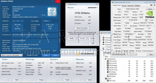 TOSHIBA C660 Intel Core i3-2350M GeForce 315M (Partner) - 3759 3DMarks